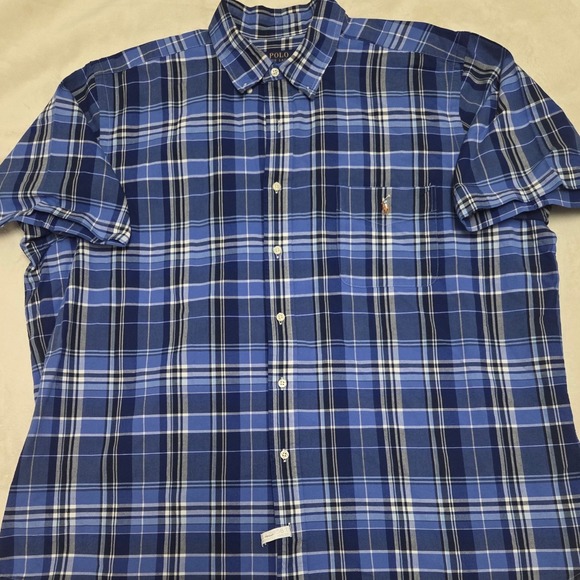 POLO RALPH LAUREN MENS SHORT SLEEVE BLUE PLAID OXFORD SHIRT SIZE 2XB - Picture 2 of 6